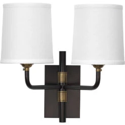 Lawton 2 Light 13 Inch Oil Rubbed Bronze W/ Antique Brass Accents Double Arm Wall Sconce Wall Light