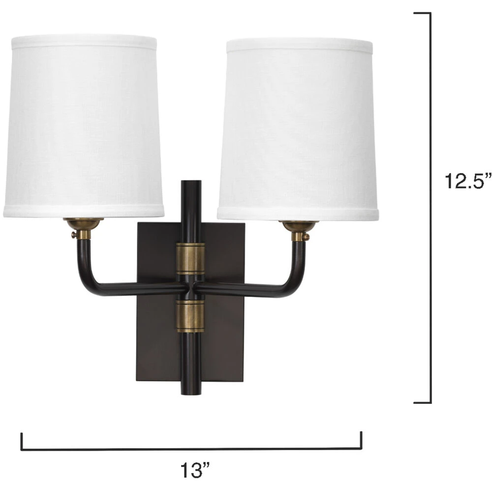 Lawton 2 Light 13 Inch Oil Rubbed Bronze W/ Antique Brass Accents Double Arm Wall Sconce Wall Light 5 Lawton 2 Light 13 Inch Oil Rubbed Bronze W/ Antique Brass Accents Double Arm Wall Sconce Wall Light - Image 3