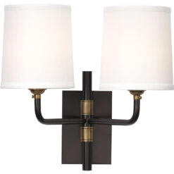Lawton 2 Light 13 Inch Oil Rubbed Bronze W/ Antique Brass Accents Double Arm Wall Sconce Wall Light -Lighting Store 4lawt dbob 4 1