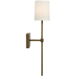 Minerva 1 Light 5 Inch Antique Brass & White Linen Wall Sconce Wall Light -Lighting Store 4mine scab 3 1