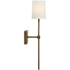 Minerva 1 Light 5 Inch Antique Brass & White Linen Wall Sconce Wall Light -Lighting Store 4mine scab 5 1