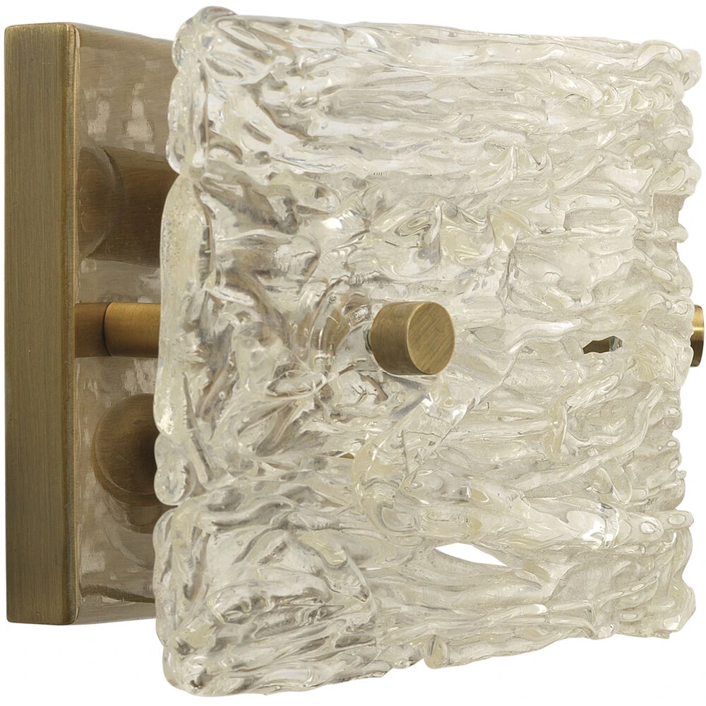 Swan Curved Glass 2 Light 12 Inch Clear Textured Glass W/ Antique Brass Wall Sconce Wall Light 4 Swan Curved Glass 2 Light 12 Inch Clear Textured Glass W/ Antique Brass Wall Sconce Wall Light - Image 2