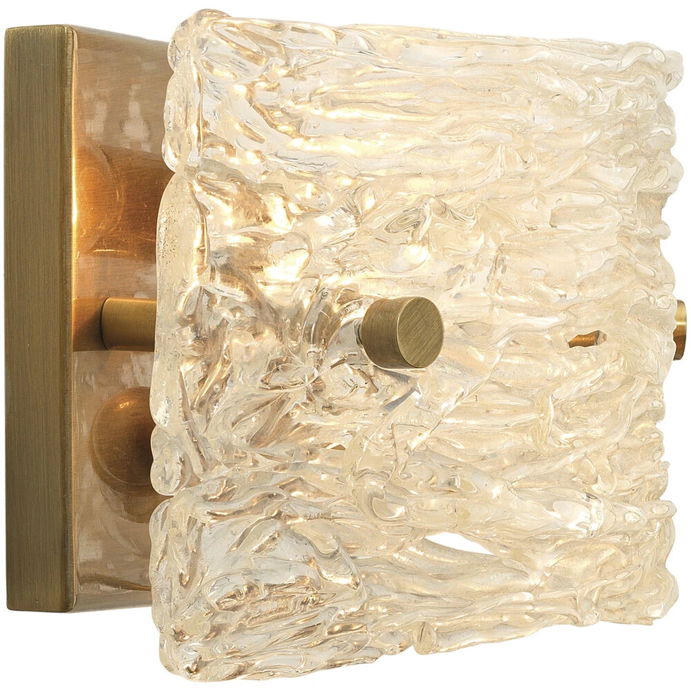 Swan Curved Glass 2 Light 12 Inch Clear Textured Glass W/ Antique Brass Wall Sconce Wall Light 5 Swan Curved Glass 2 Light 12 Inch Clear Textured Glass W/ Antique Brass Wall Sconce Wall Light - Image 3