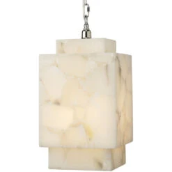 Borealis 1 Light 9 Inch Alabaster Pendant Ceiling Light, Cube -Lighting Store 5borcub pewh 2