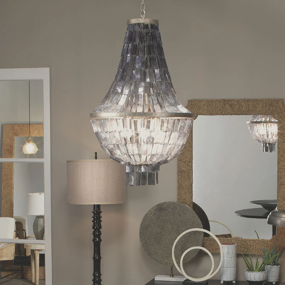 Capsize 5 Light 20 Inch Black Mother Of Pearl And Champagne Leaf Metal Chandelier Ceiling Light 7 Capsize 5 Light 20 Inch Black Mother Of Pearl And Champagne Leaf Metal Chandelier Ceiling Light - Image 5