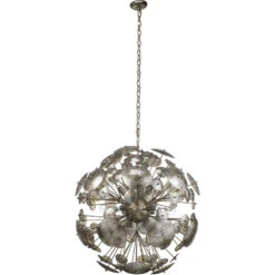 Constellation Round 12 Light 30 Inch Antique Mercury Glass & Champagne Leaf Chandelier Ceiling Light