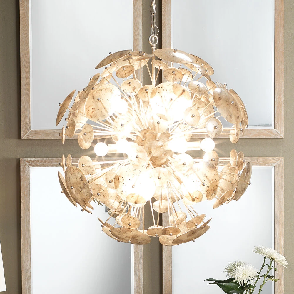 Constellation Round 12 Light 30 Inch Antique Mercury Glass & Champagne Leaf Chandelier Ceiling Light 4 Constellation Round 12 Light 30 Inch Antique Mercury Glass & Champagne Leaf Chandelier Ceiling Light - Image 2