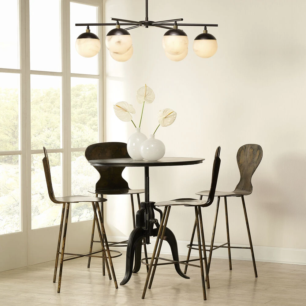 Metro 6 Light 40 Inch Faux White Alabaster And Oil Rubbed Bronze Chandelier Ceiling Light, Antique Brass Accents 4 Metro 6 Light 40 Inch Faux White Alabaster And Oil Rubbed Bronze Chandelier Ceiling Light, Antique Brass Accents - Image 2