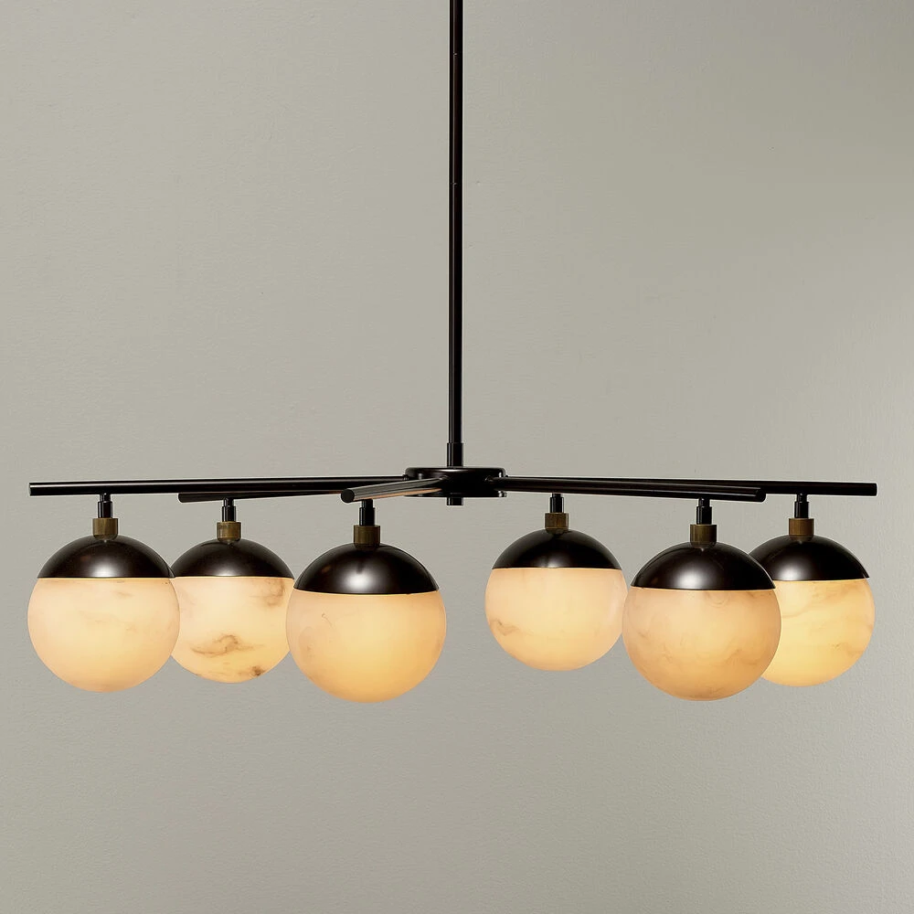Metro 6 Light 40 Inch Faux White Alabaster And Oil Rubbed Bronze Chandelier Ceiling Light, Antique Brass Accents 6 Metro 6 Light 40 Inch Faux White Alabaster And Oil Rubbed Bronze Chandelier Ceiling Light, Antique Brass Accents - Image 4