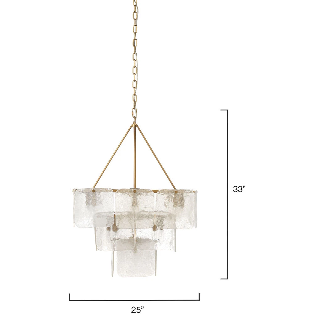 Perignon 24 Light 25 Inch Melted Ice Glass & Antique Brass Three Tier Chandelier Ceiling Light 5 Perignon 24 Light 25 Inch Melted Ice Glass & Antique Brass Three Tier Chandelier Ceiling Light - Image 3