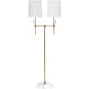 Minerva 52 Inch 40.00 Watt Antique Brass & White Marble Twin Shade Floor Lamp Portable Light -Lighting Store 9mine flab