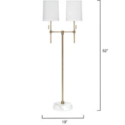 Minerva 52 Inch 40.00 Watt Antique Brass & White Marble Twin Shade Floor Lamp Portable Light -Lighting Store 9mine flab 5 1