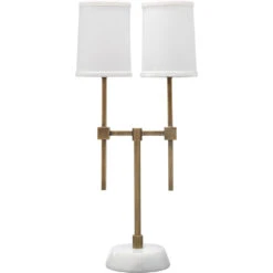 Minerva 10 Inch 25.00 Watt Antique Brass & White Twin Shade Console Lamp Portable Light